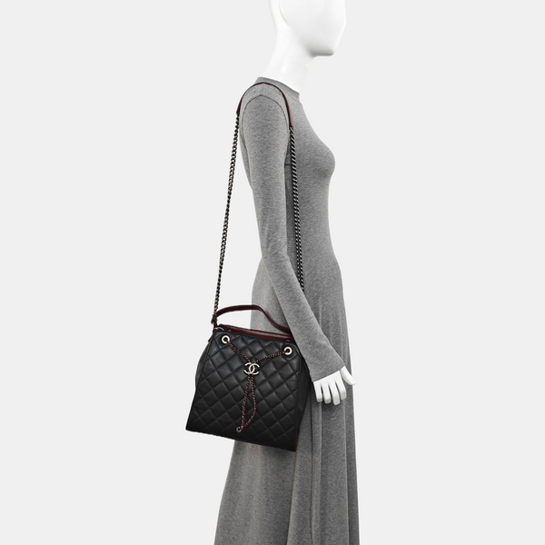 Quilted Grained Calfskin Shoulder Bag Black