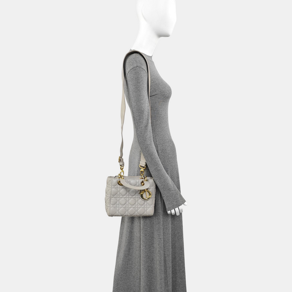 Lady Dior Small Cannage Lambskin Gray