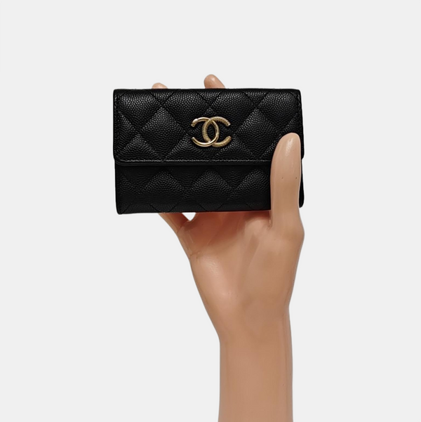 Quilted Grained Calfskin Wallet Black