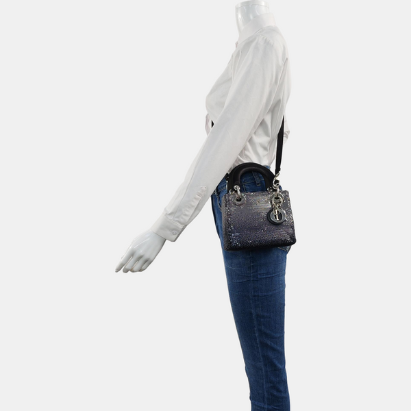Authenticated pre-owned Lady Dior Mini Silk Satin Black - Tote Bag at Looply