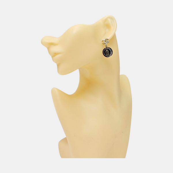 CC Logo Metal Black Stud Earrings
