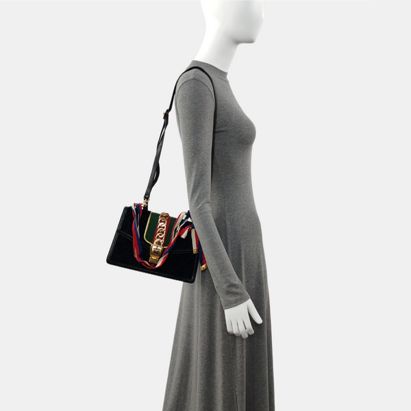 Sylvie Small Monogram Velvet Black