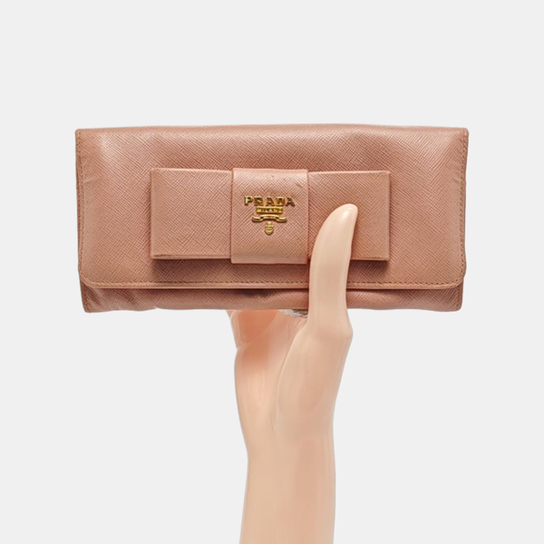 Fiocco Bow Saffiano Calfskin Pink Wallet