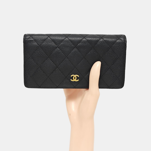 Quilted Grained Calfskin Wallet Black