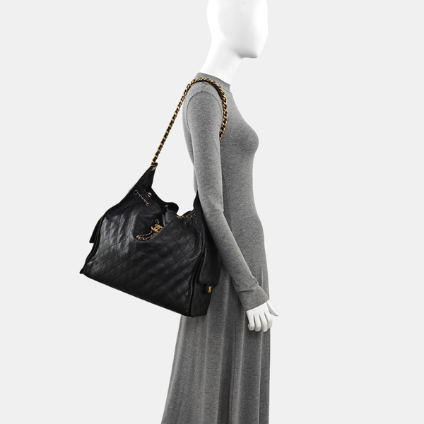 CHANEL 25 Large Quilted Grained Calfskin Black