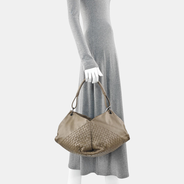 Lambskin Top Handle Bag Brown