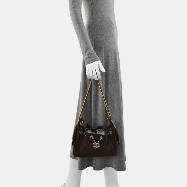 CHANEL 25 Quilted Suede Brown