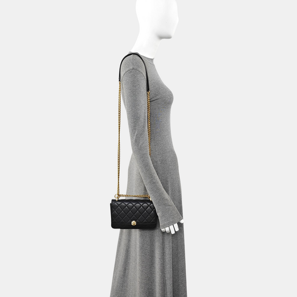 Quilted Calfskin Shoulder Bag Black