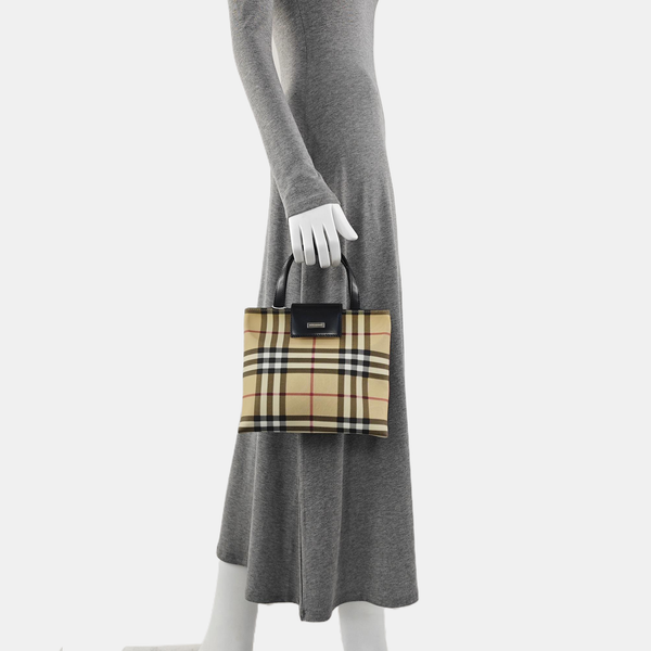 Coated Canvas Top Handle Bag Beige