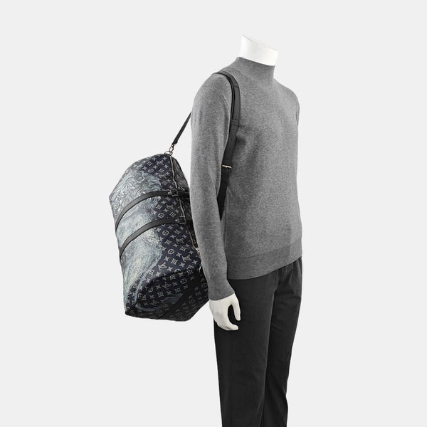 KEEPALL 55 Monogram Coated Canvas Blue