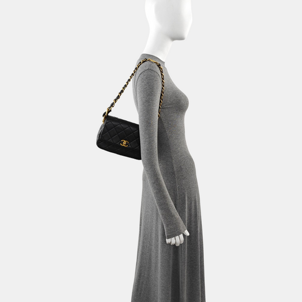 Quilted Lambskin Shoulder Bag Small Black