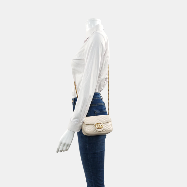GG Marmont Mini Quilted Calfskin White