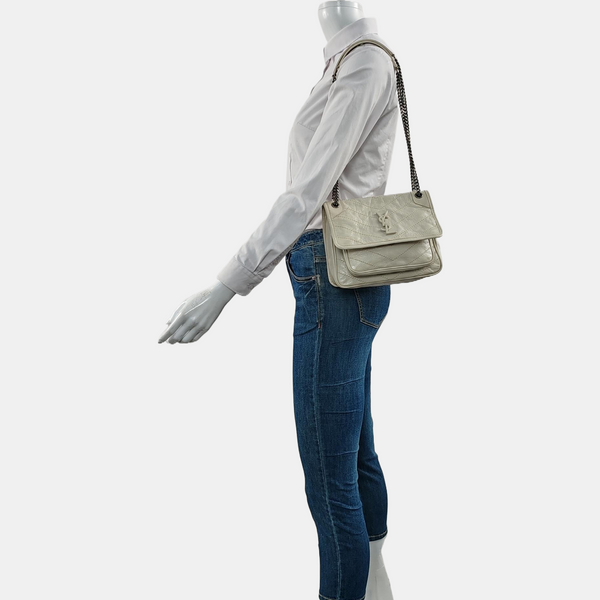 NIKI Small Chevron Calfskin White