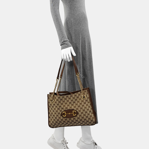 Authenticated pre-owned Horsebit 1955 Medium Monogram Canvas Brown - Tote Bag at Looply