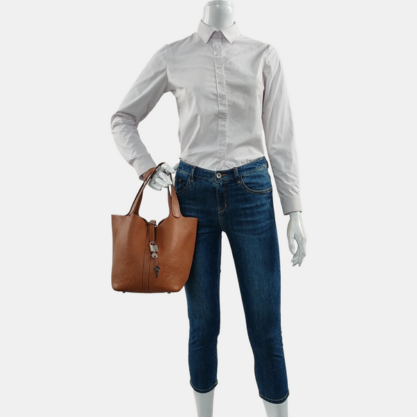 Authenticated pre-owned Picotin Lock 22 Clemence Brown - Bucket Bag at Looply