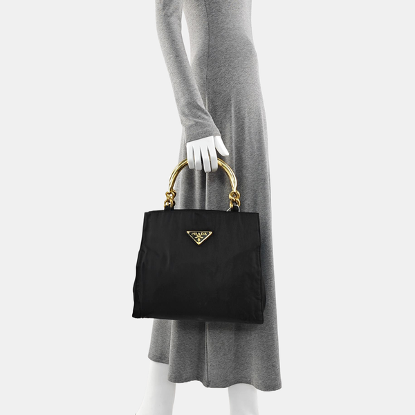 Nylon Top Handle Bag Black