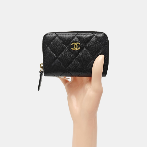 Quilted Grained Calfskin Card Holder Black