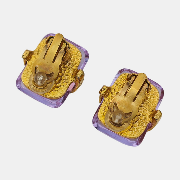 Metal Purple Clip On Earrings