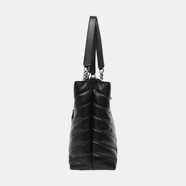 Chevron Leather Tote Bag Black
