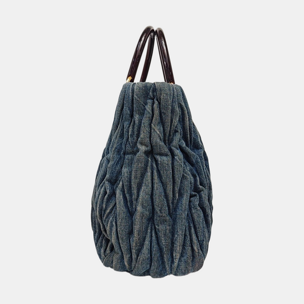 Quilted Denim Tote Bag Blue