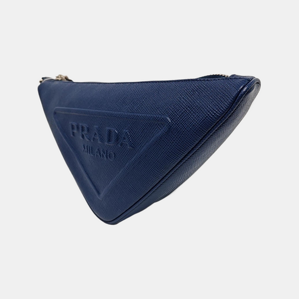 Authenticated pre-owned Triangle Small Leather Blue - Clutch at Looply