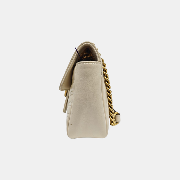 GG Marmont Small Quilted Calfskin White