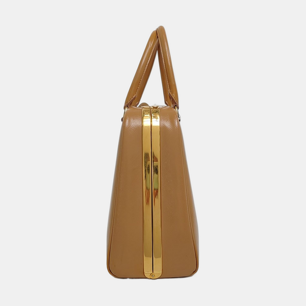 Saffiano Calfskin Top Handle Bag Beige
