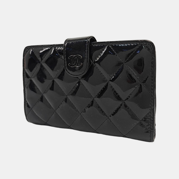 Quilted Patent Leather Wallet Black