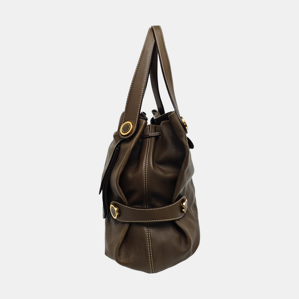 Calfskin Top Handle Bag Brown