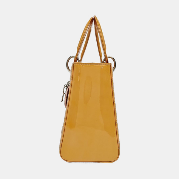 Authenticated pre-owned Lady Dior Medium Quilted Patent Leather Yellow - Tote Bag at Looply