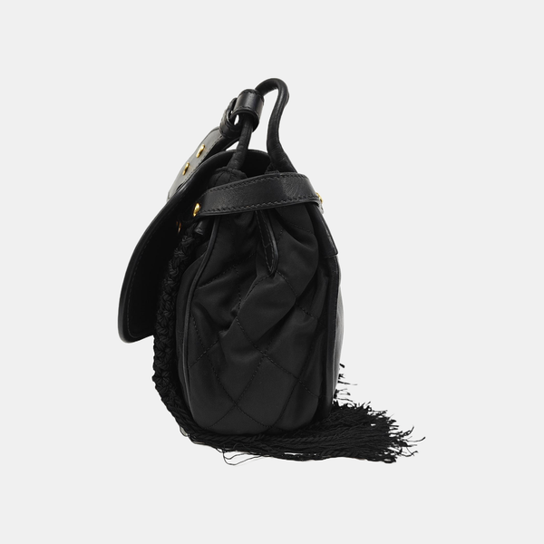 Quilted Nylon Shoulder Bag Black
