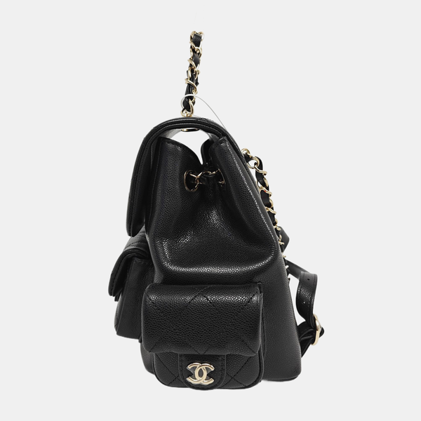 Quilted Grained Calfskin Backpack Small Black