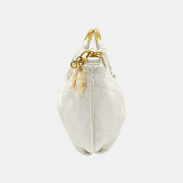 Cannage Calfskin Shoulder Bag White