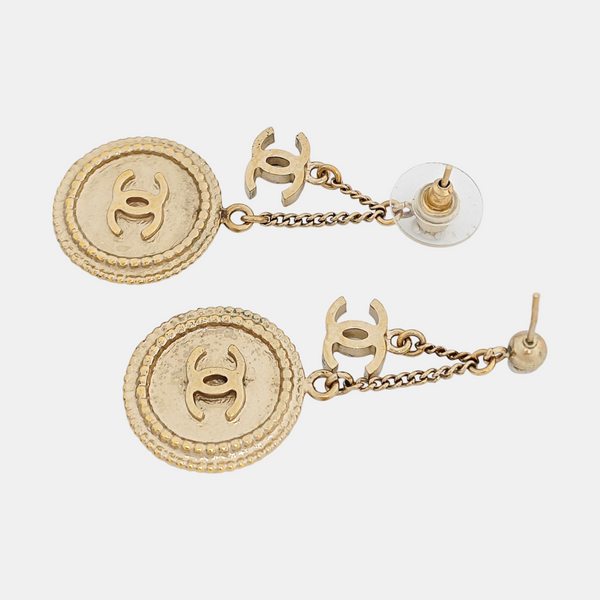 CC Logo Metal Gold Stud Earrings