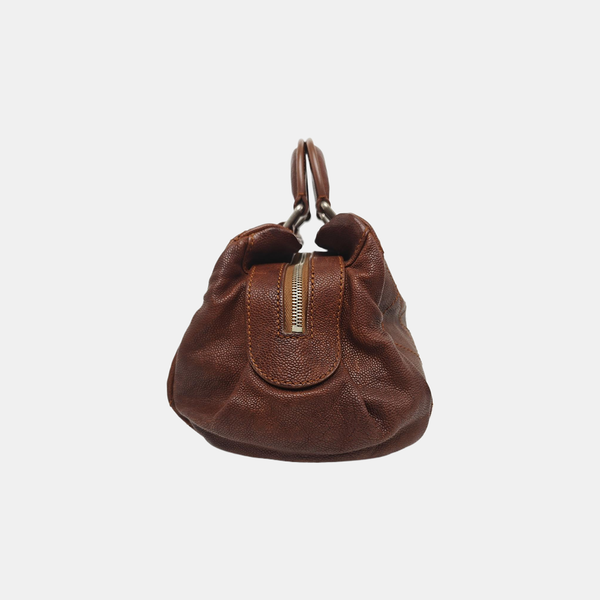 Quilted Grained Calfskin Top Handle Bag Brown