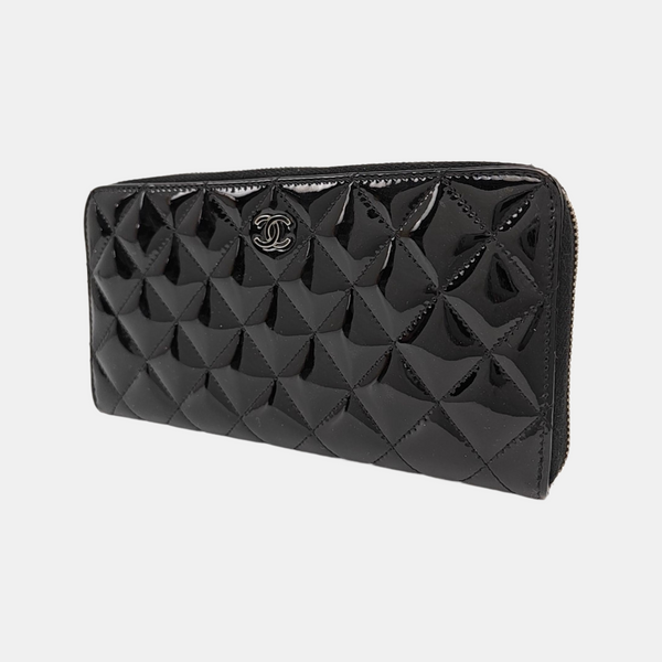 Quilted Patent Leather Wallet Black
