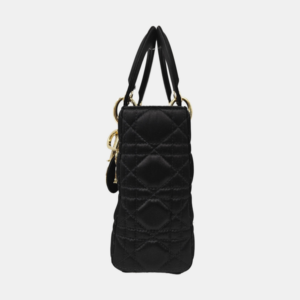 Lady Dior Small Cannage Silk Satin Black
