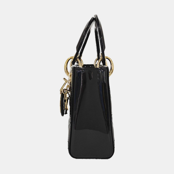 Lady Dior Mini Cannage Patent Leather Black