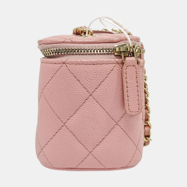Authenticated pre-owned VANITY CASE Mini Quilted Grained Calfskin Pink - Shoulder Bag at Looply