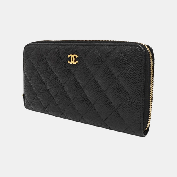 Quilted Grained Calfskin Wallet Black