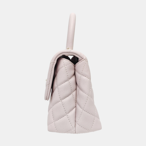 COCO HANDLE Small Quilted Grained Calfskin Pink