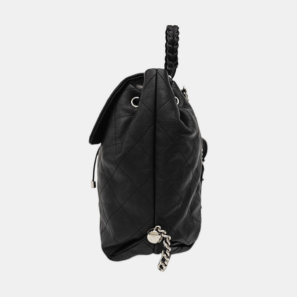 Quilted Grained Calfskin Backpack Black