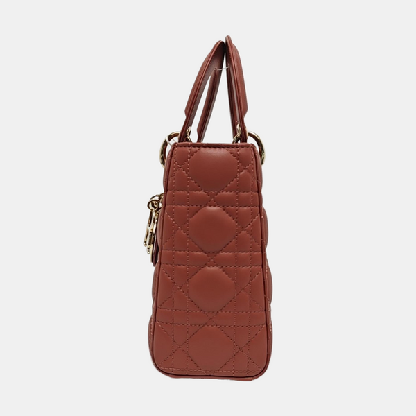 Authenticated pre-owned Lady Dior Small Quilted Lambskin Beige - Shoulder Bag at Looply