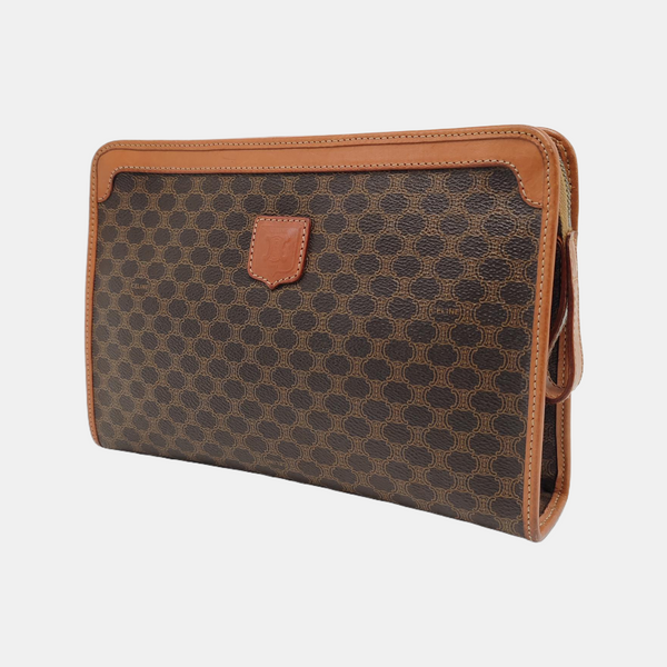Authenticated pre-owned MACADAM CLUTCHE Coated Canvas Brown - Clutch at Looply