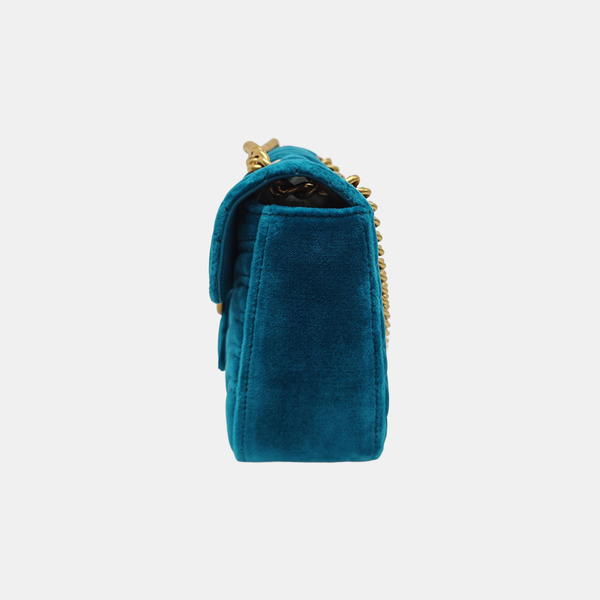GG Marmont Medium Quilted Velvet Blue