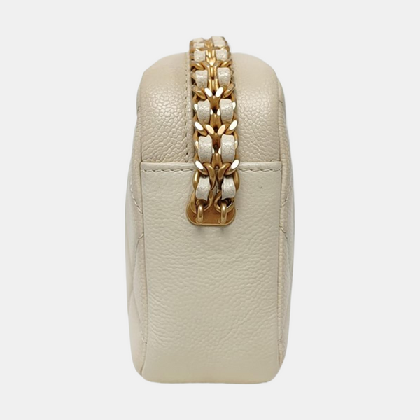 Mini Quilted Grained Calfskin White