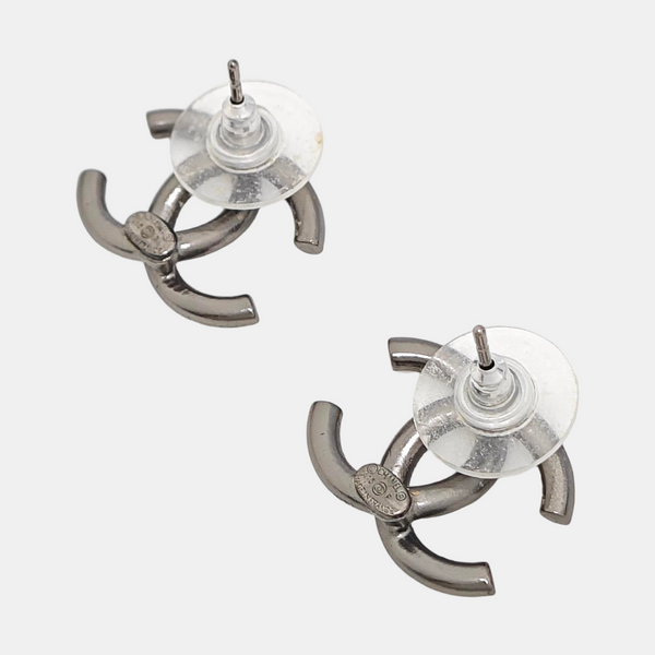 CC Logo Metal Gray Stud Earrings