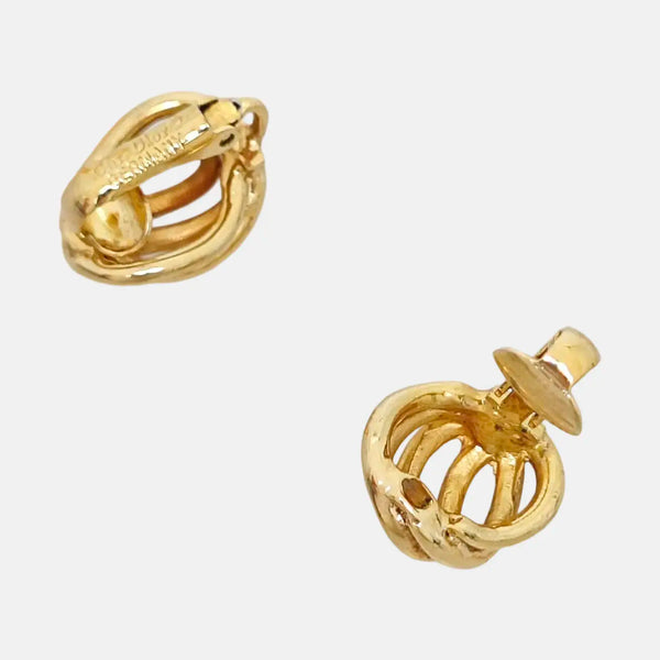 Twist Round Metal Gold Clip On Earrings