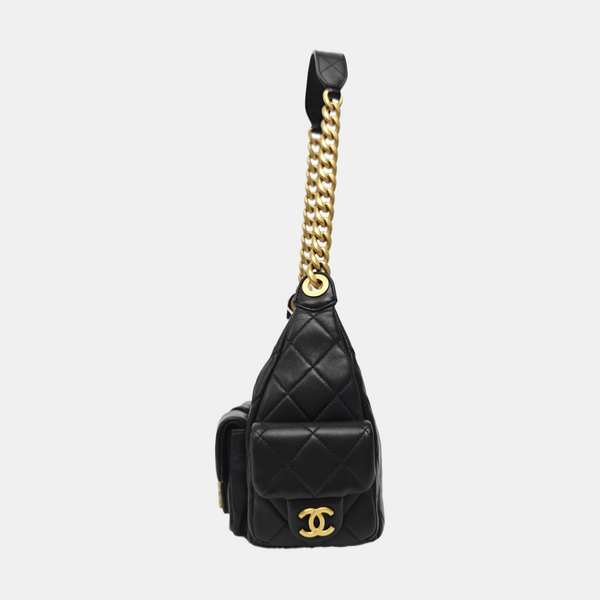 Quilted Lambskin Shoulder Bag Black