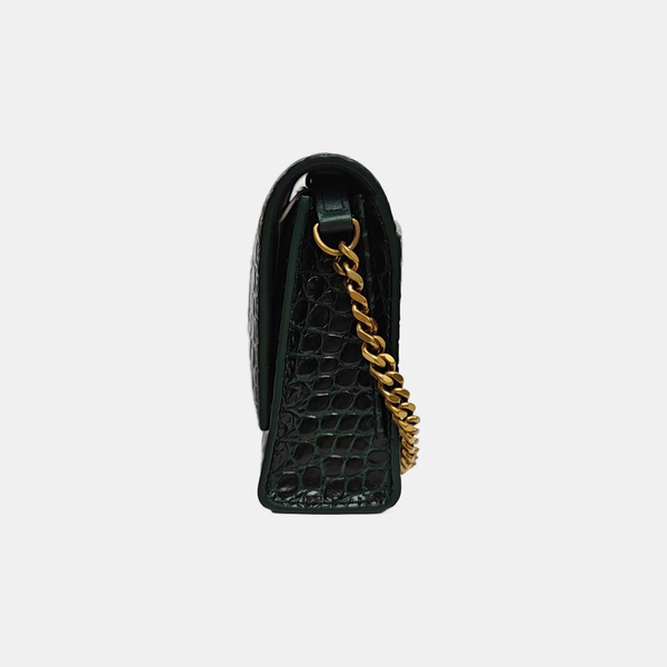 Hourglass Wallet On Chain Small Calfskin Green